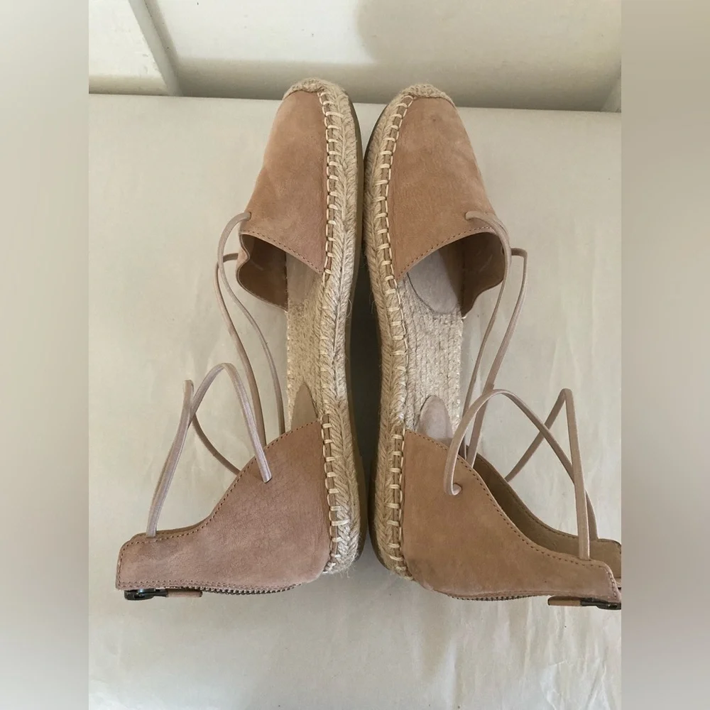 EILEEN Fisher lace up tan leather espadrille sandals 7 1/2